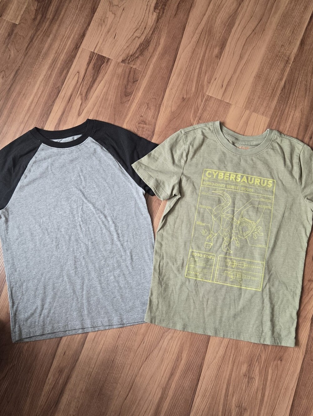 Cat & Jack Gray/Black Raglan Tee + Olive/Yellow Cybersaurus Graphic Tee - 2-Pack